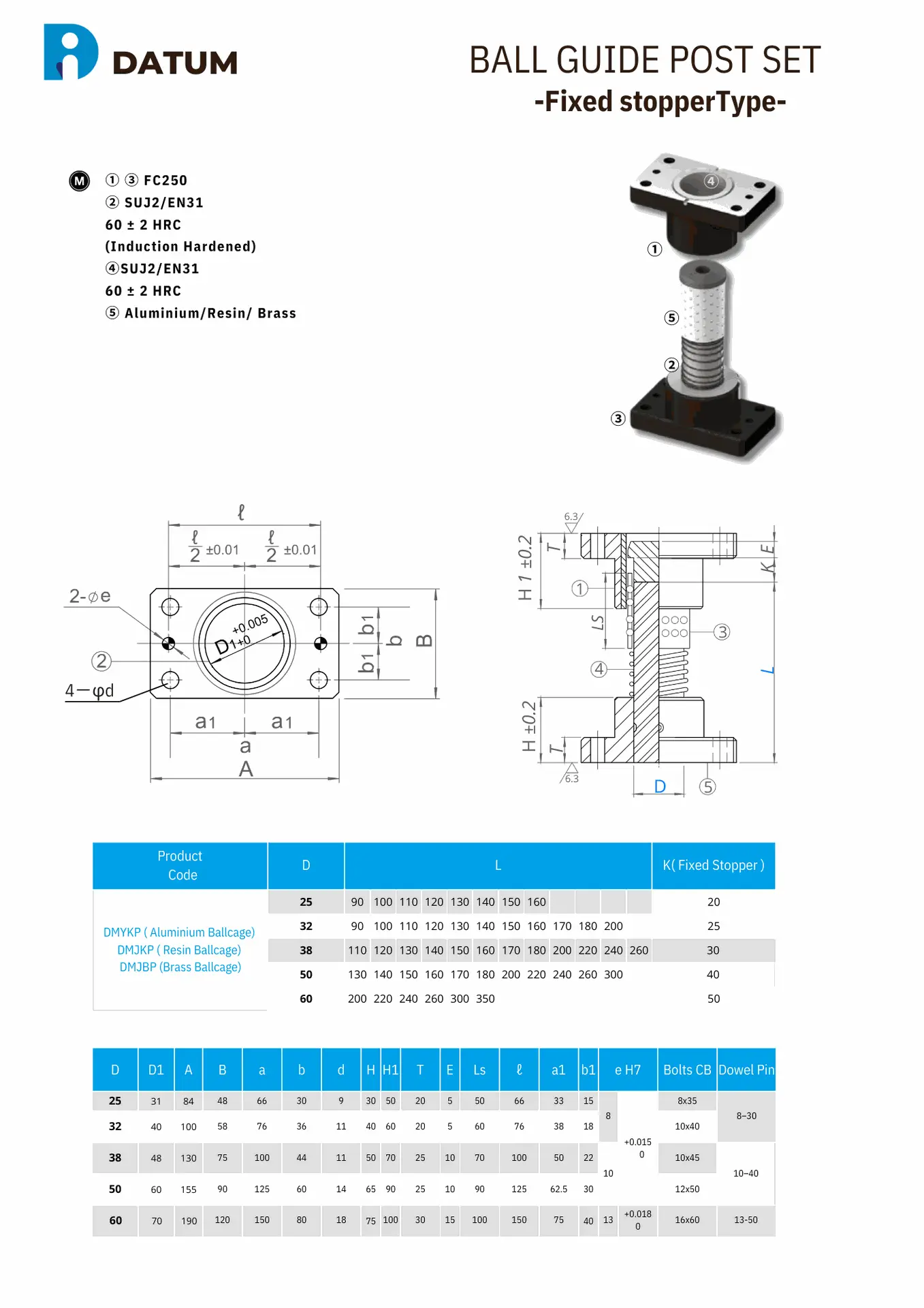 Ball Guide Post Set Fixed Stoppertype